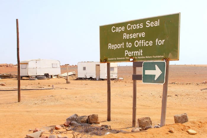 Road sign to the Cape Cross Seal Reserve on Namibia's Skeleton Coast