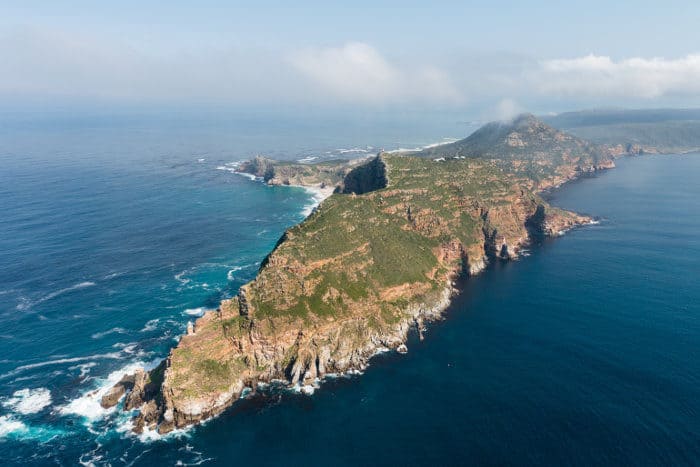 Cape Point and Cape of Good Hope seen from a helicopter