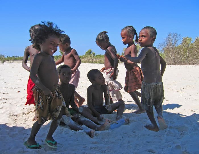 Children playing on Kimony beach, Madagascar