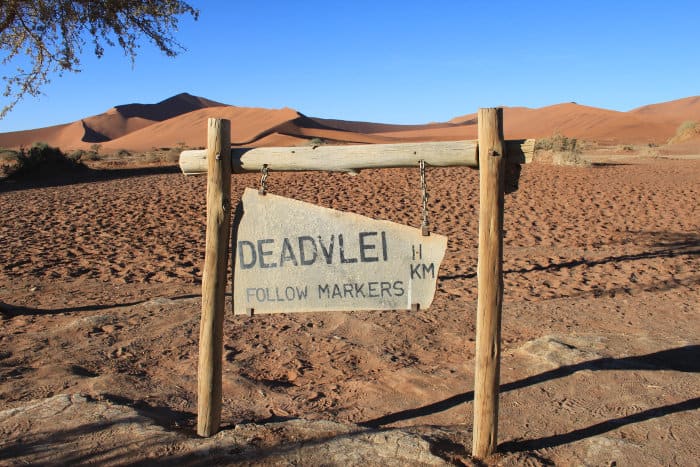 Road sign to the Deadvlei in Namibia