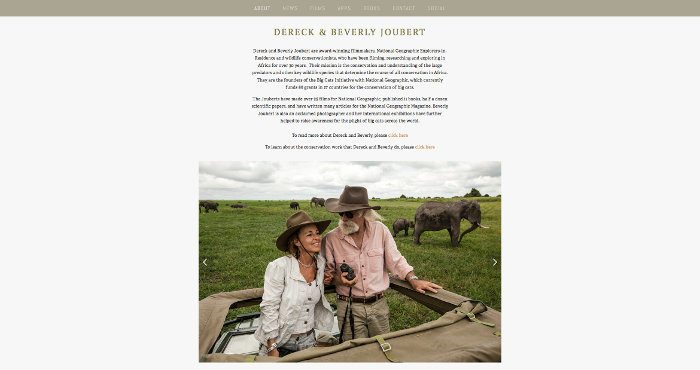 Dereck and Beverly Joubert Photography website screenshot