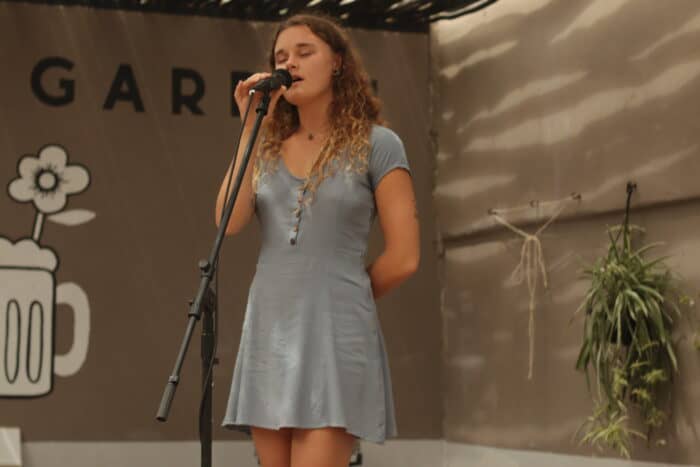 Girl singing at Soundgarden, Namibia