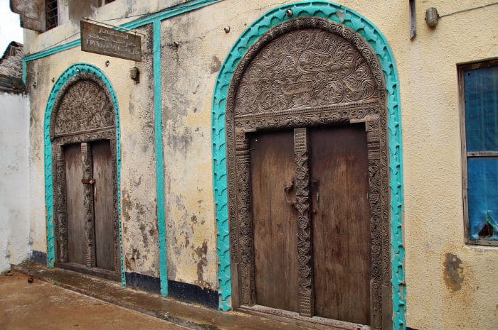 Typical hand-crafted wooden doors in Lamu Town