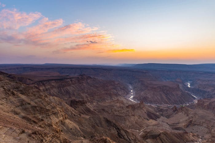 Last rays of sunlight on Fish River Canyon