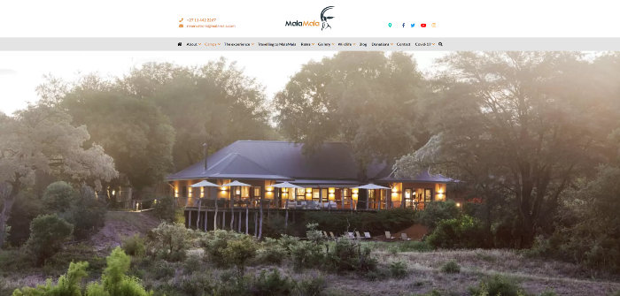 Main camps at MalaMala Game Reserve - official website screenshot