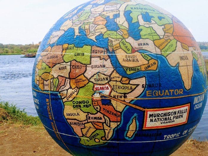 Earth globe showing where Murchison Falls National Park is located