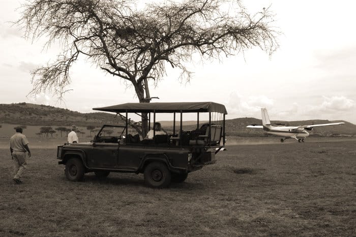 Small tourist plane leaves the Serengeti airstrip