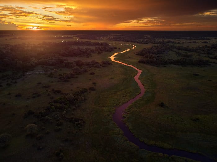Sunset over the Khwai river in the Okavango