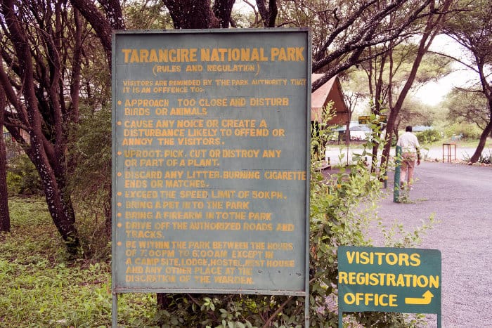 Tarangire rules and regulations signpost