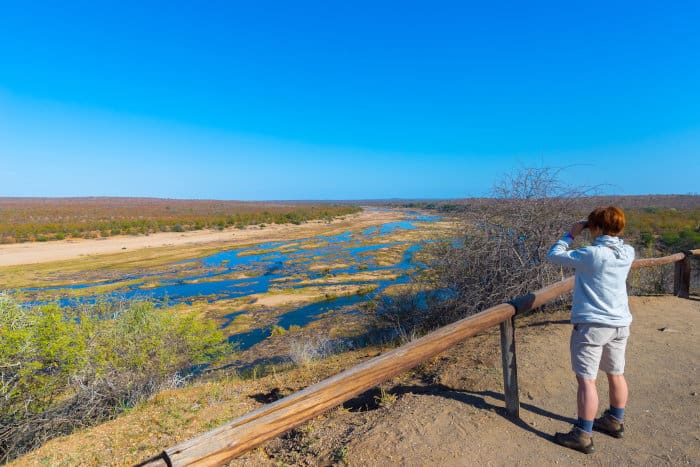 Tourist panorama by the Olifants river in Kruger