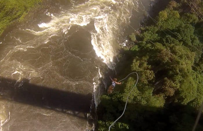 Down she goes: Woman free falling from Victoria Falls Bridge