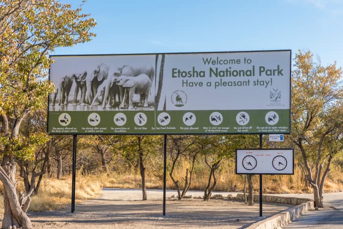 'Welcome to Etosha National Park' sign - at the entrance of the park